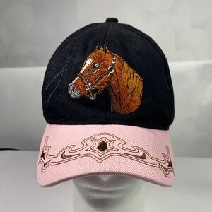 Black and Pink Horse Embroidered Women's Hat
